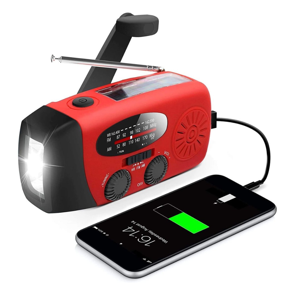 Nødradio med solcelle og håndsveiv Solcelle 2000mAh Powerbank SOS