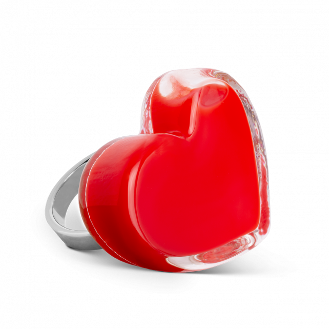 Bague en verre soufflé - Coeur Medium Milk
