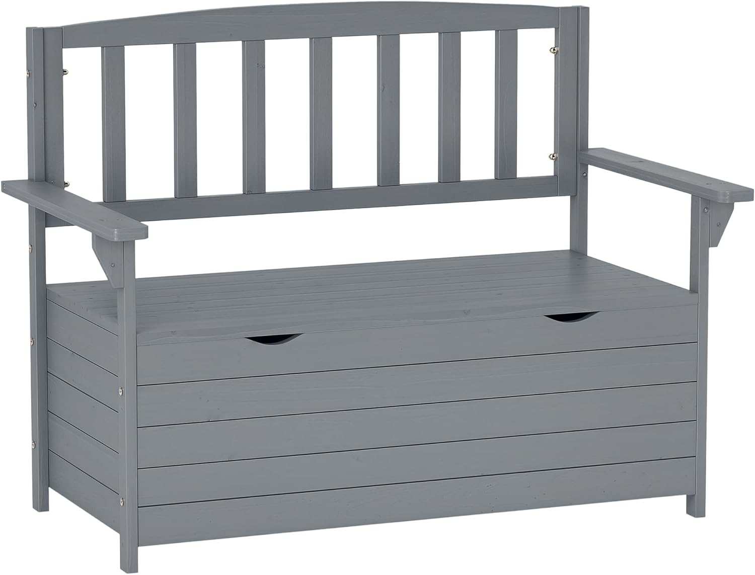 Outsunny Outdoor-Gartenbank für 2 Personen, Holzbank mit Stauraum, Gartenbank mit Rückenlehne und Armlehnen für Terrasse und Veranda, 112 x 84 x 58 cm, dunkelgrau