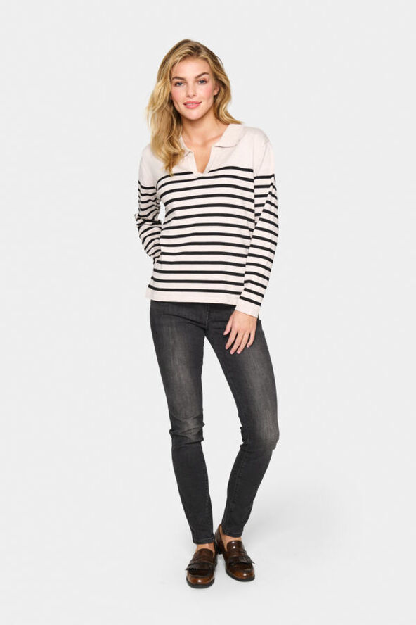 Saint Tropez MilaSZ Striped Polo Pullover Gray morn mila stripe
