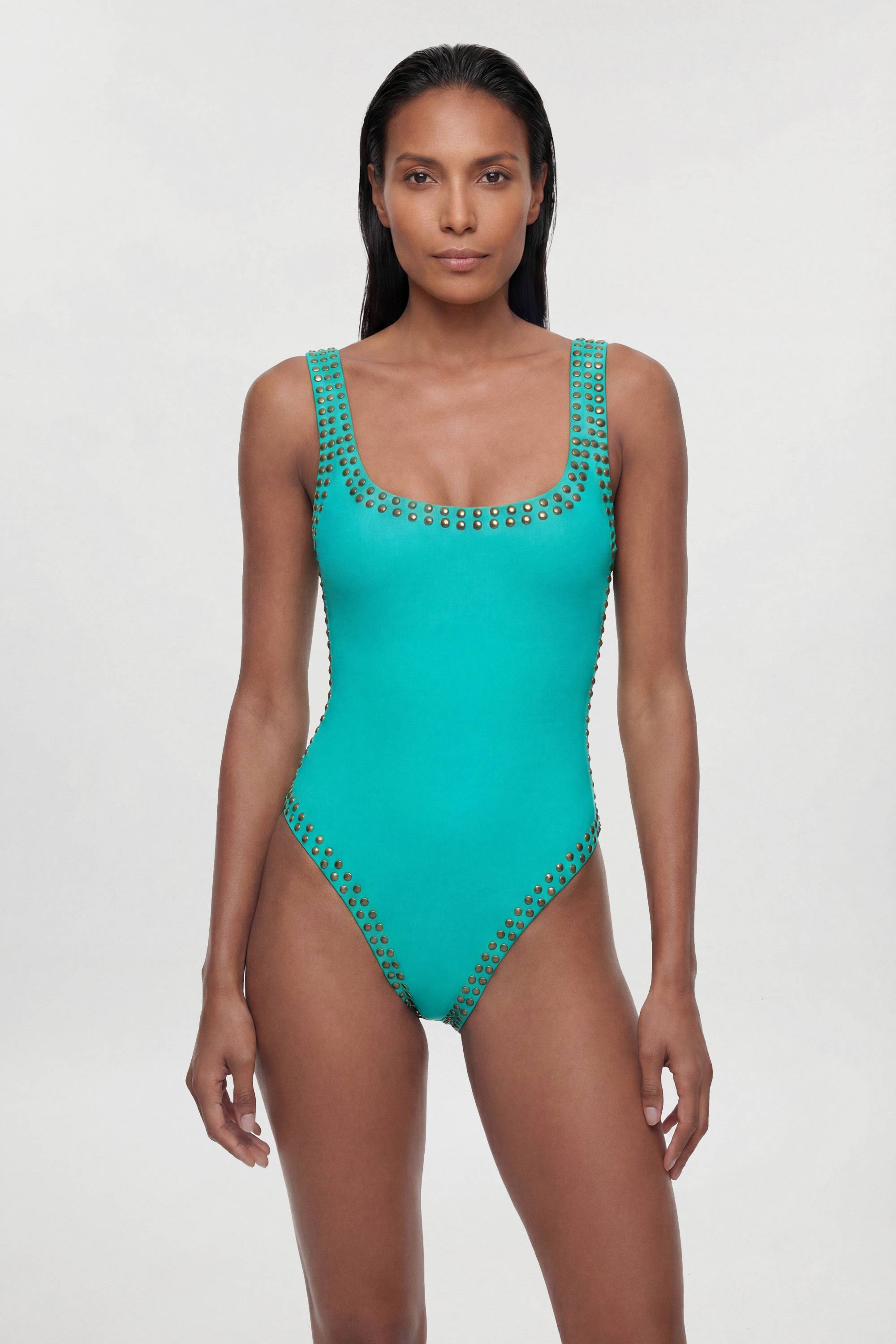 KarenMillen Maillot De Bain Taille Haute Bronze À Clous