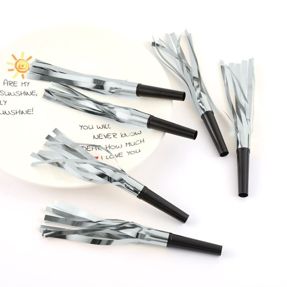 (6er Set) 16.5cm Party Tröten Hörner Geburtstags Luftrüssel Fotorequisiten Accessoires Krachmacher Trompete - Silber