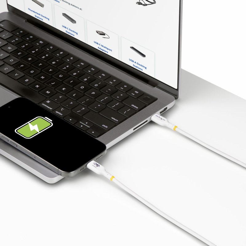 StarTech.com Câble de Charge USB-C de 4m, Charge et Synchronisation, 240W (5A) PD EPR, Câble de Charge USB 2.0 pour Ordinateur Portable, Certifié USB-IF , Gaine TPE - Cordon de Charge USB C Blanc