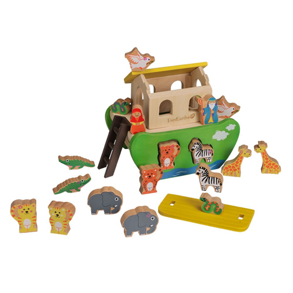 EVEREARTH Arche Noah Formen Sortier Spiel Motorik Spielzeug Steck Box FSC Holz