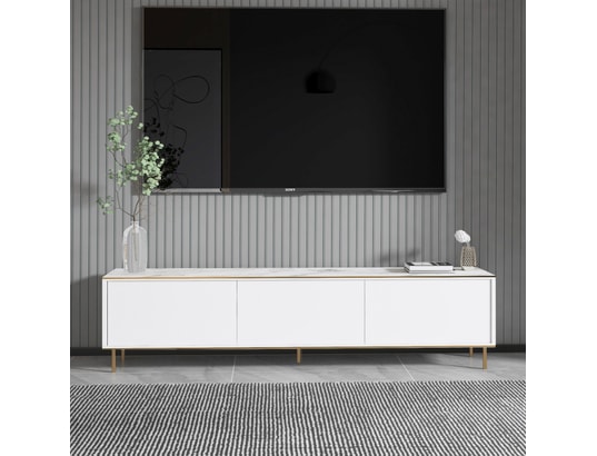 CONCEPT1 - Meuble TV Imaj Marbre Blanc, Or 180 x 45,2 x 35