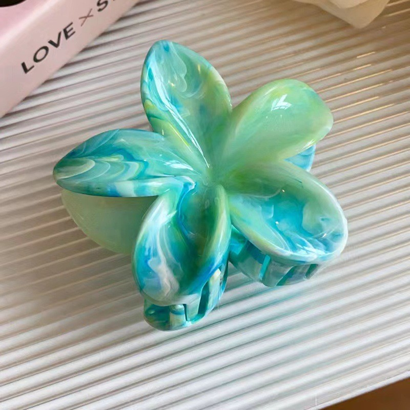 (8cm) Haarspange Klammer Krallen Clip Marble Haar Accessoire Blume - Grün