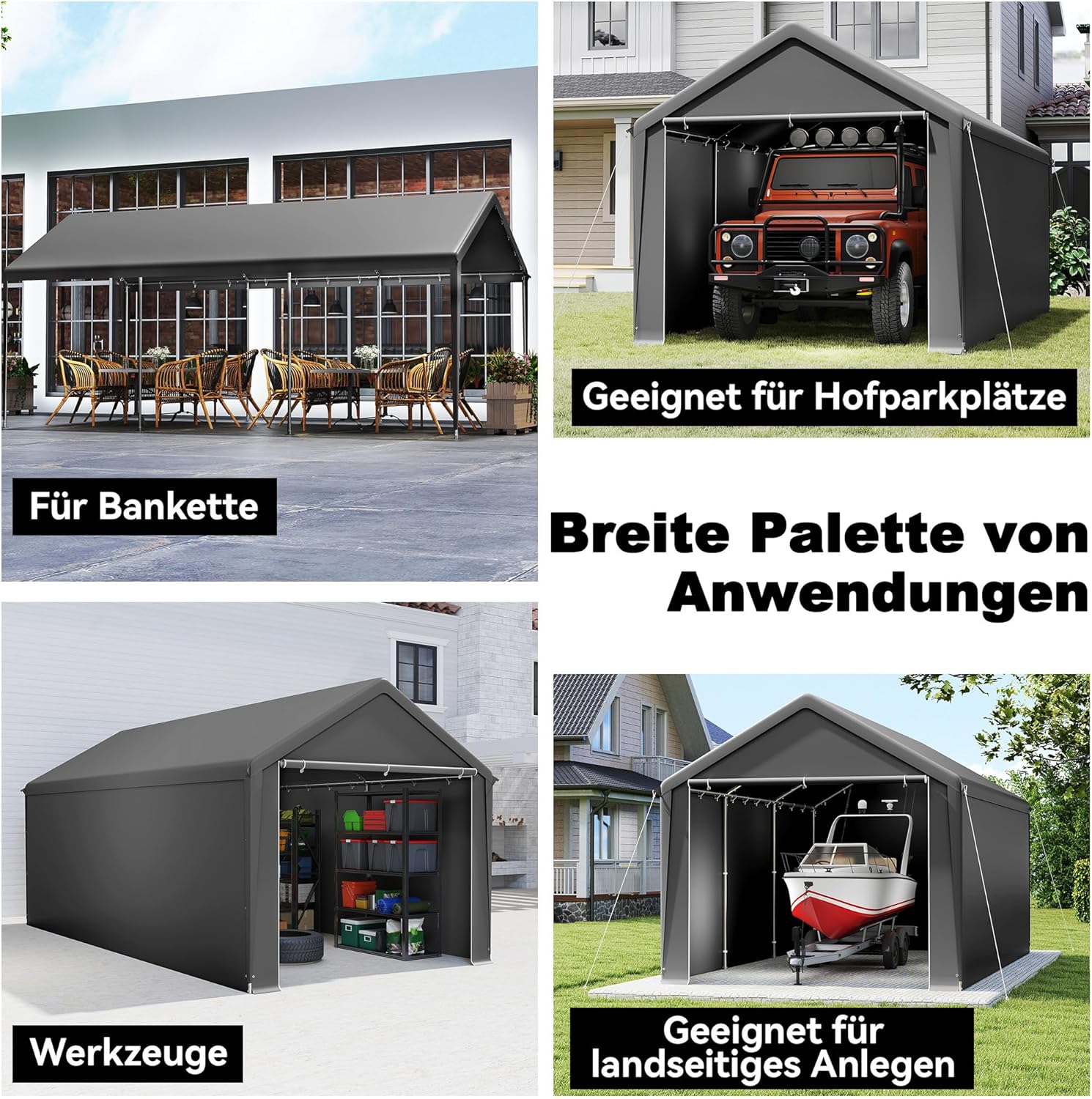 Lagerzelt 3x6 m mit PE-Dach Industriezelt PVC Wasserdichter Reißenresistenter Carport Garagenzelt für Auto, SUV, LKW, Boot&Mobile Lagerung-Grau