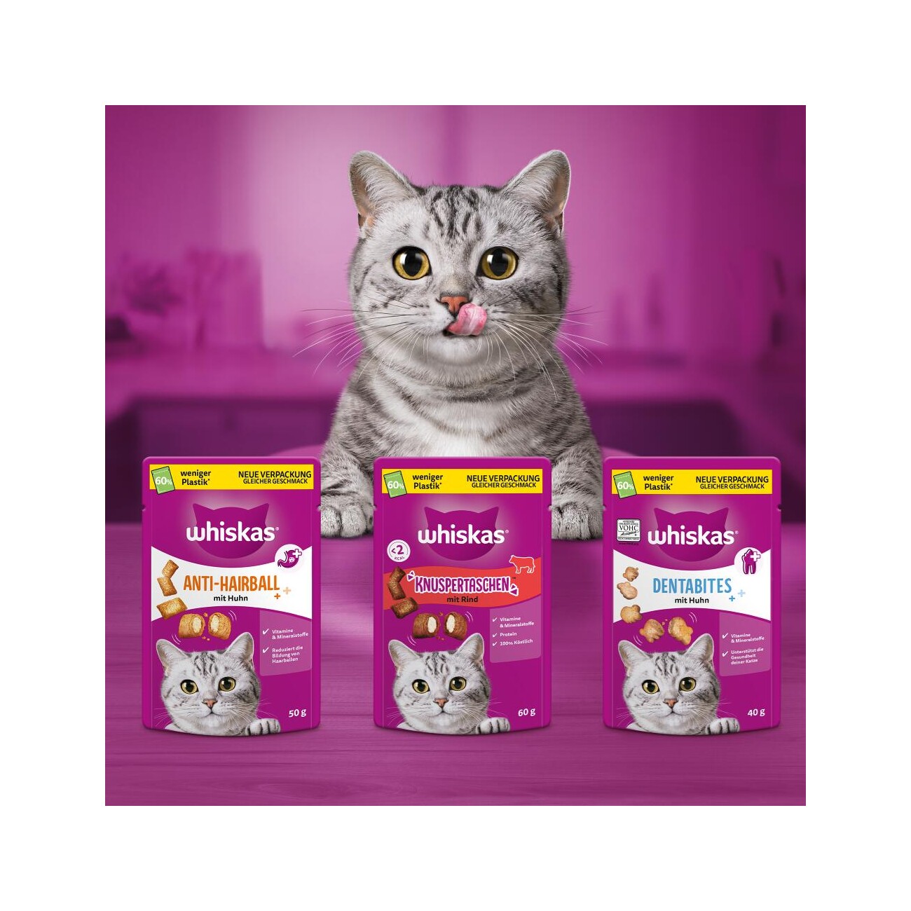 Whiskas Snacks, Knuspertaschen Rind 6x60 g