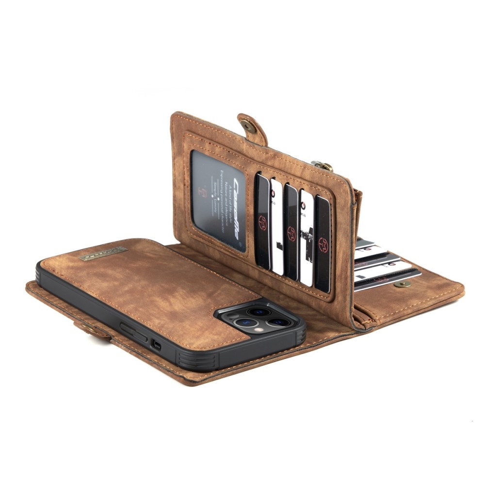 iPhone 12 / iPhone 12 Pro 2in1 Leder Tasche   Magnet Hardcase Karten Etui - Hellbraun