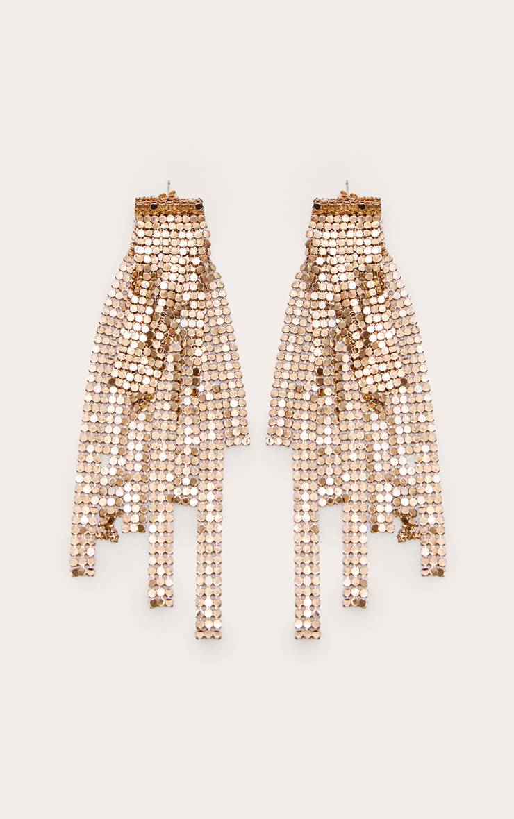 Doré Boucles D'oreilles Pendantes En Cotte De Mailles Dorée