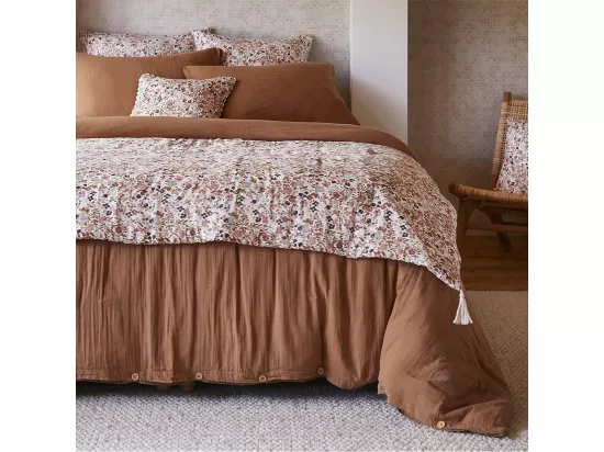 ADONIS - Chemin de Lit 90x200cm Gaze de Coton Blanc Imprimé Fleur Détail 4 Pompons