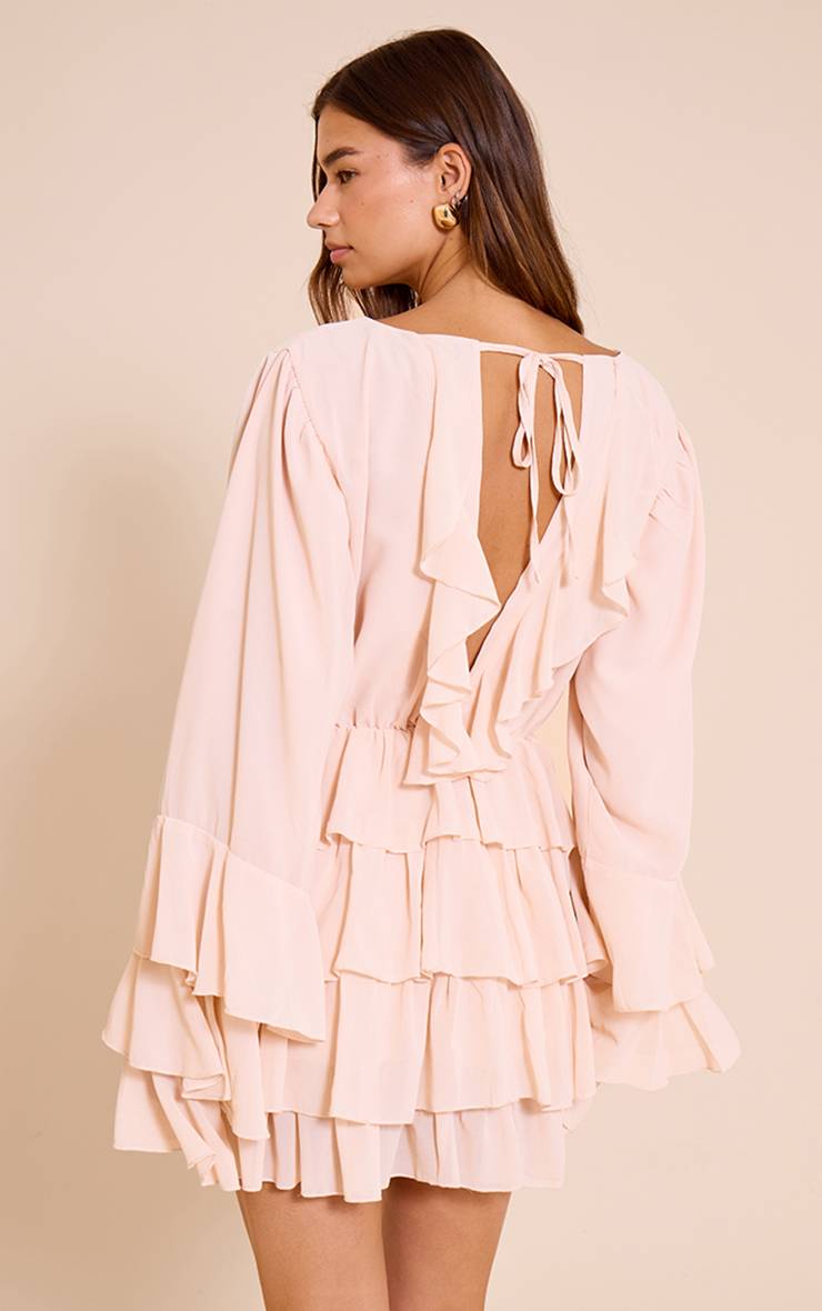 Rose Pâle Robe Droite À Col Bateau Dos Nu Avec Détails À Volants
