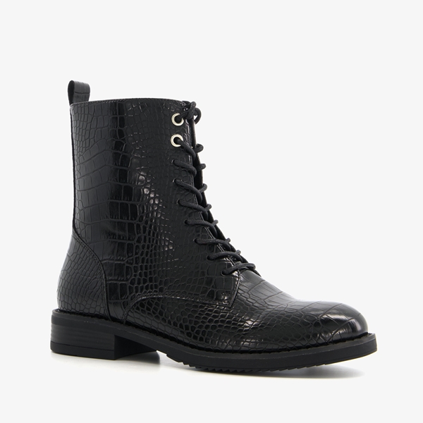 Blue Box dames veterboots met slangenprint zwart