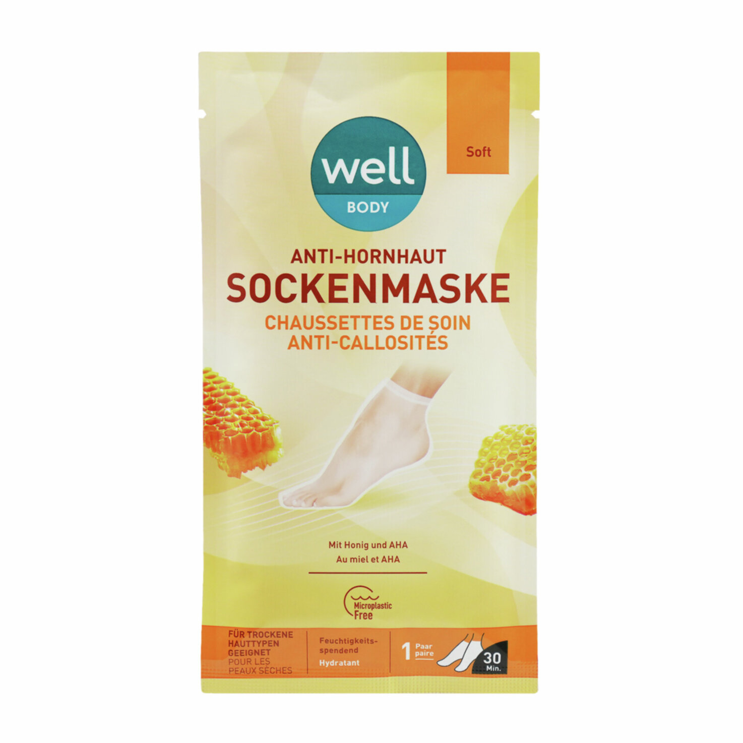 well Body Anti-Hornhaut Sockenmaske Honig + AHA 1 Paar