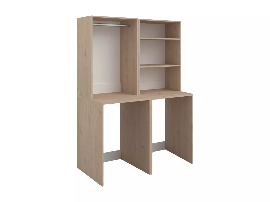 Meuble pour 2 machines à laver avec penderie et étagères - Naturel clair - H184 x L128 cm - ERKANO