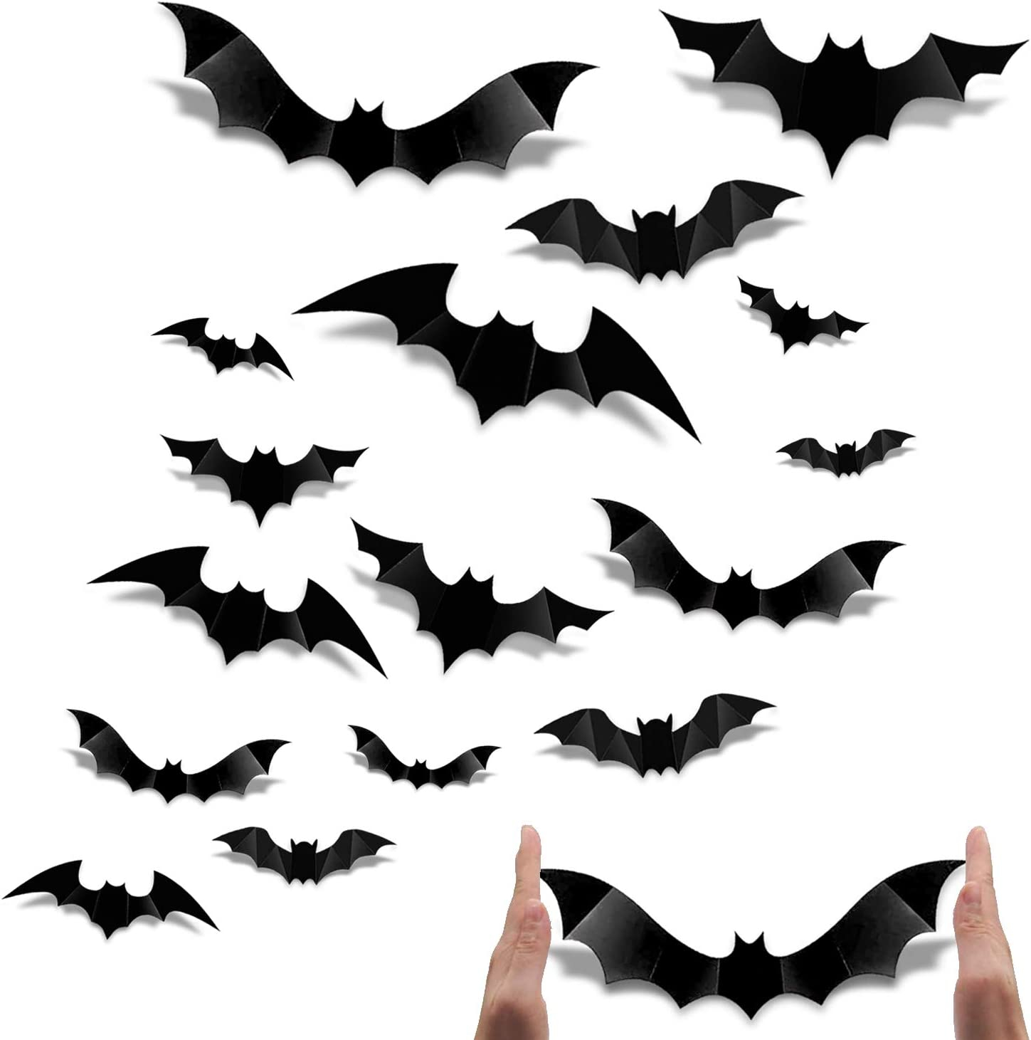 (60er Set) Halloween Party Deko Fenster Aufkleber Fledermäuse Wand Sticker mit Klebesticker - Schwarz