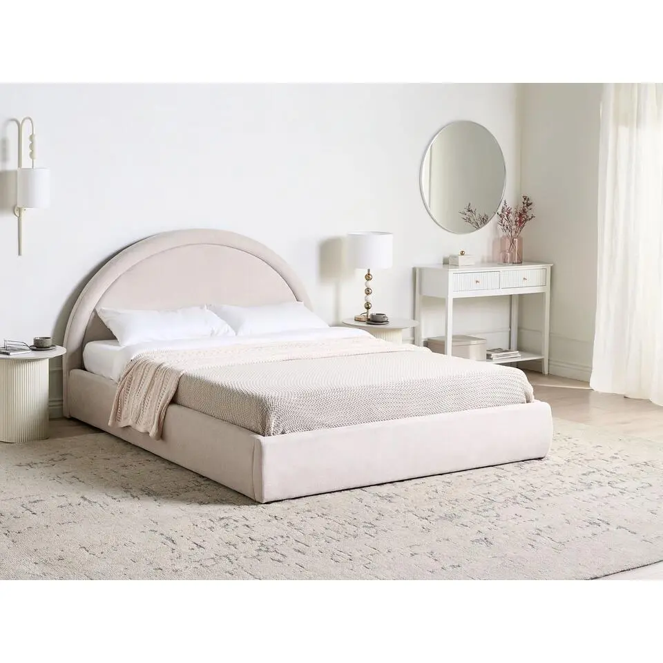 MOUZON - Bed met opbergruimte - Lichtbeige - 160 x 200 cm - Stof