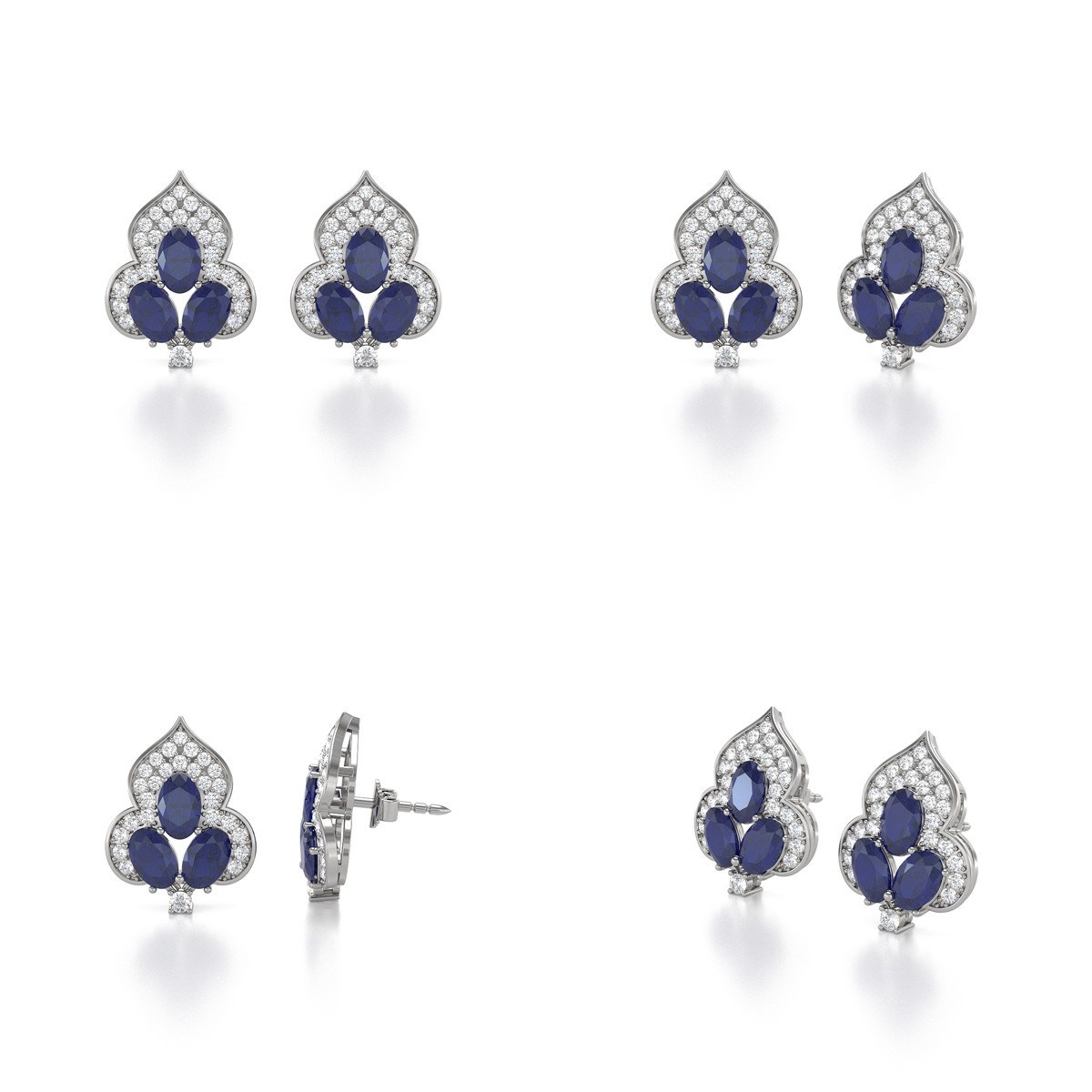 Boucles d'oreilles ADEN Saphir et Diamants sur Argent 925 3.5grs