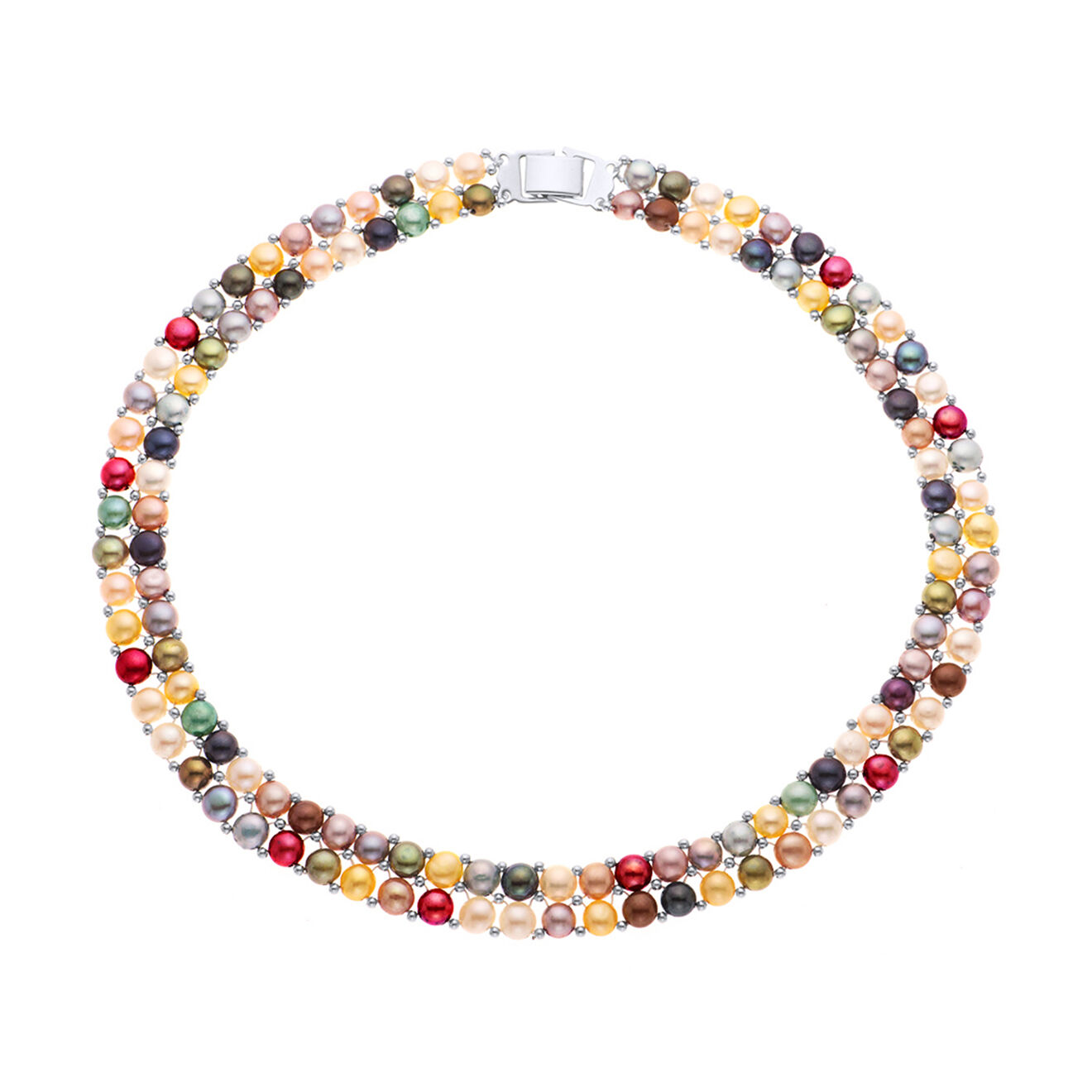 Pearl Addict Collier 2 Rangs Argent & Perles d'Eau Douce multicolores