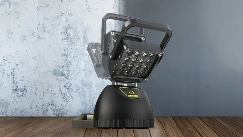 (1300Lumen) WORKLIGHT 16W Akku Arbeitsleuchte LED Handscheinwerfer Flutlicht Strahler mit 4 Magnethalter IP65 (65 00162) - Schwarz