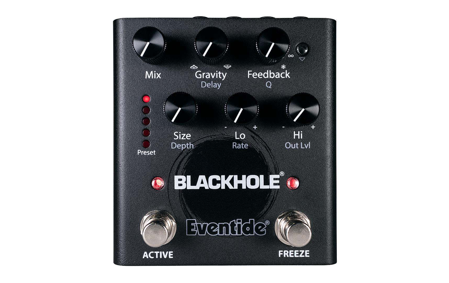 Pedal Blackhole<br>Ein eigenständiges Reverb-Pedal, das auf dem legendären «blackhole“-Algorithmus basiert, den man bereits aus dem Eventide DSP4000, Space und H9 kennt – jetzt in kompakter Pedalform