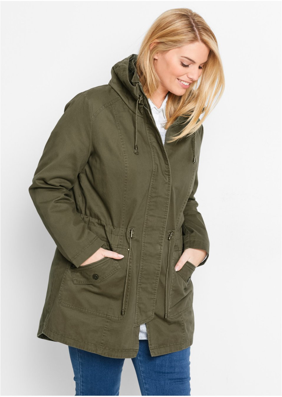 Parka courte en coton avec col montant, cintrée