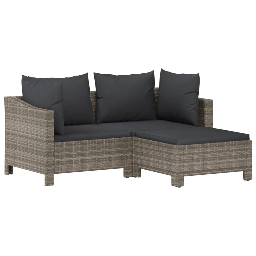 Salon de jardin meuble d'extérieur ensemble de mobilier 3 pièces avec coussins gris résine tressée
