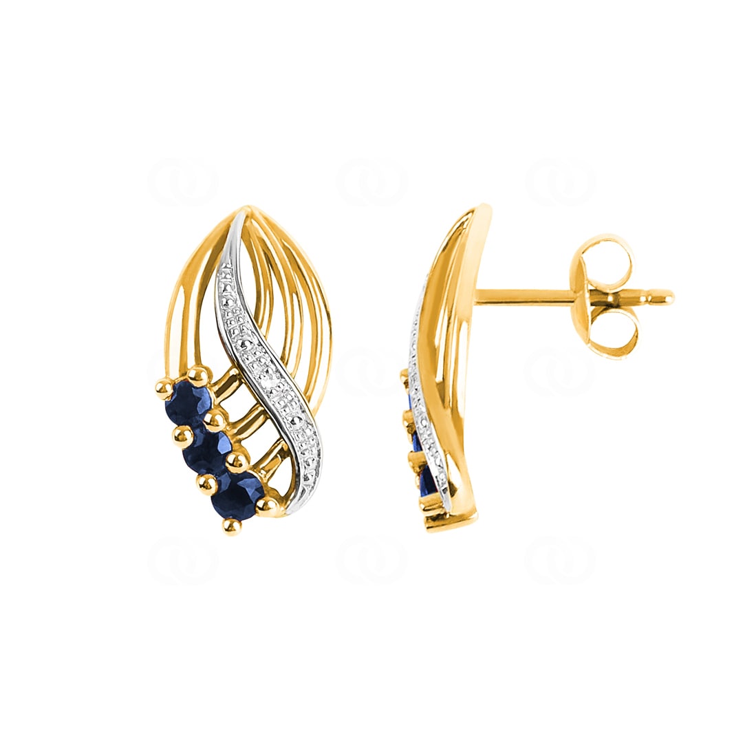Ohrstecker 750/18 K Gelbgold mit Diamanten 0.01 ct H/si & Saphiren
