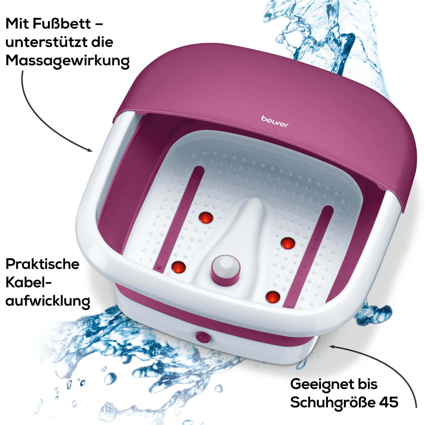 FB 30 Fusssprudelbad Faltbares Spa Fussbad mit Vibrationsmassage (63850) - Weiss / Rosa