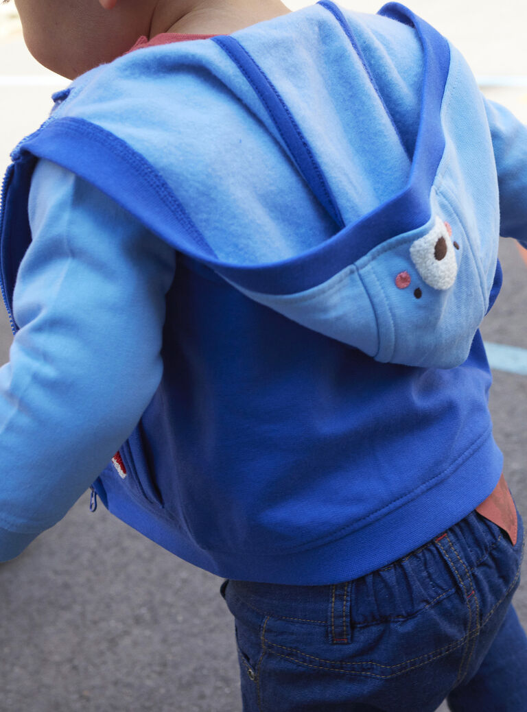 Gilet bleu à motifs voitures et tête d'animal pour bébé garçon