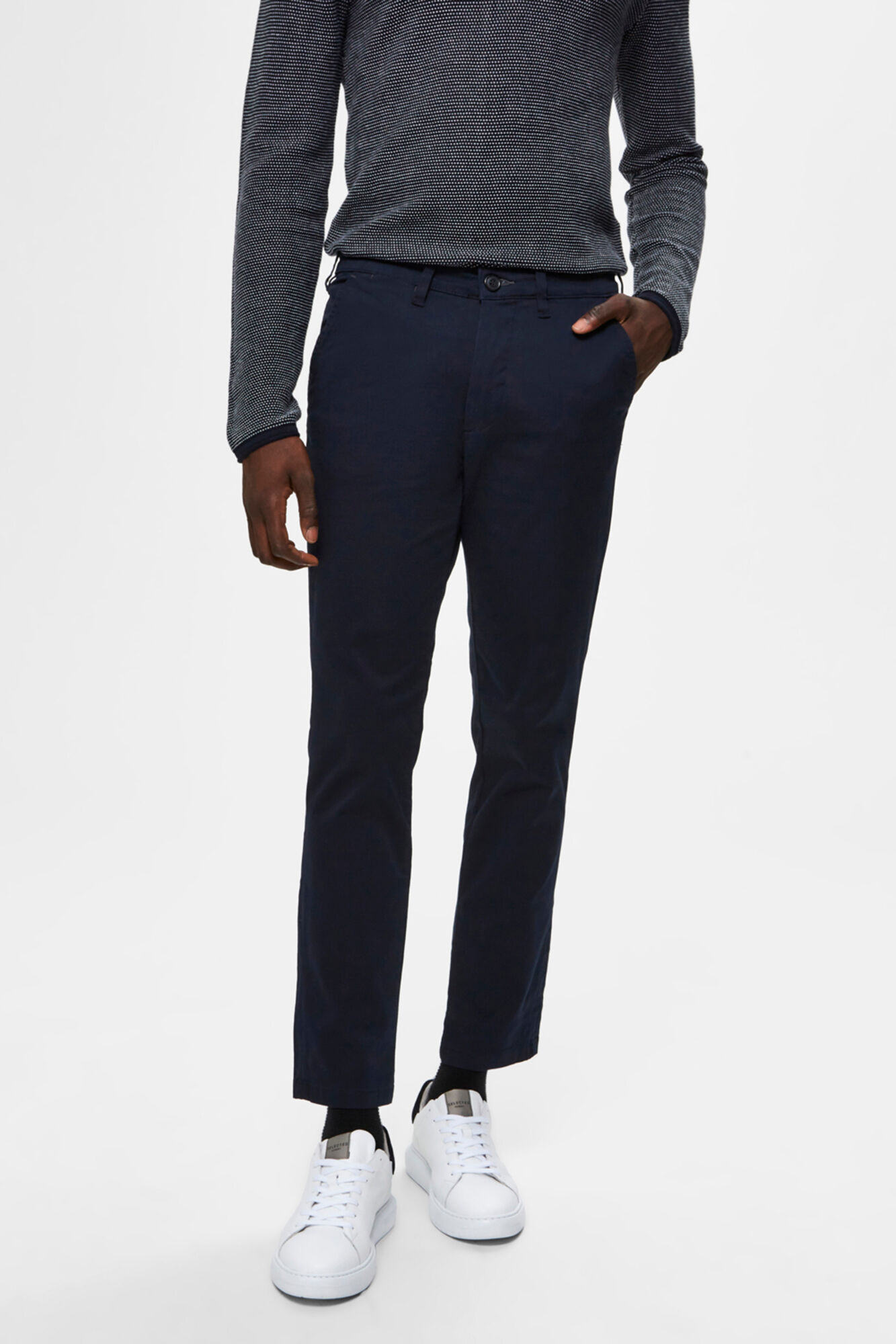 Calça chino comprida slim fit - Azul