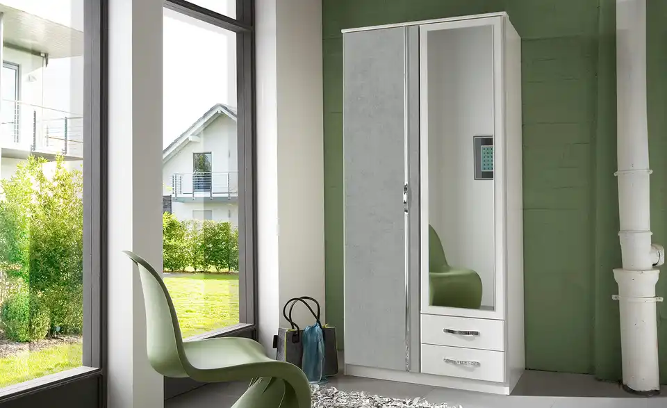 Kleiderschrank Duo 91 cm Steingrau, Weiß