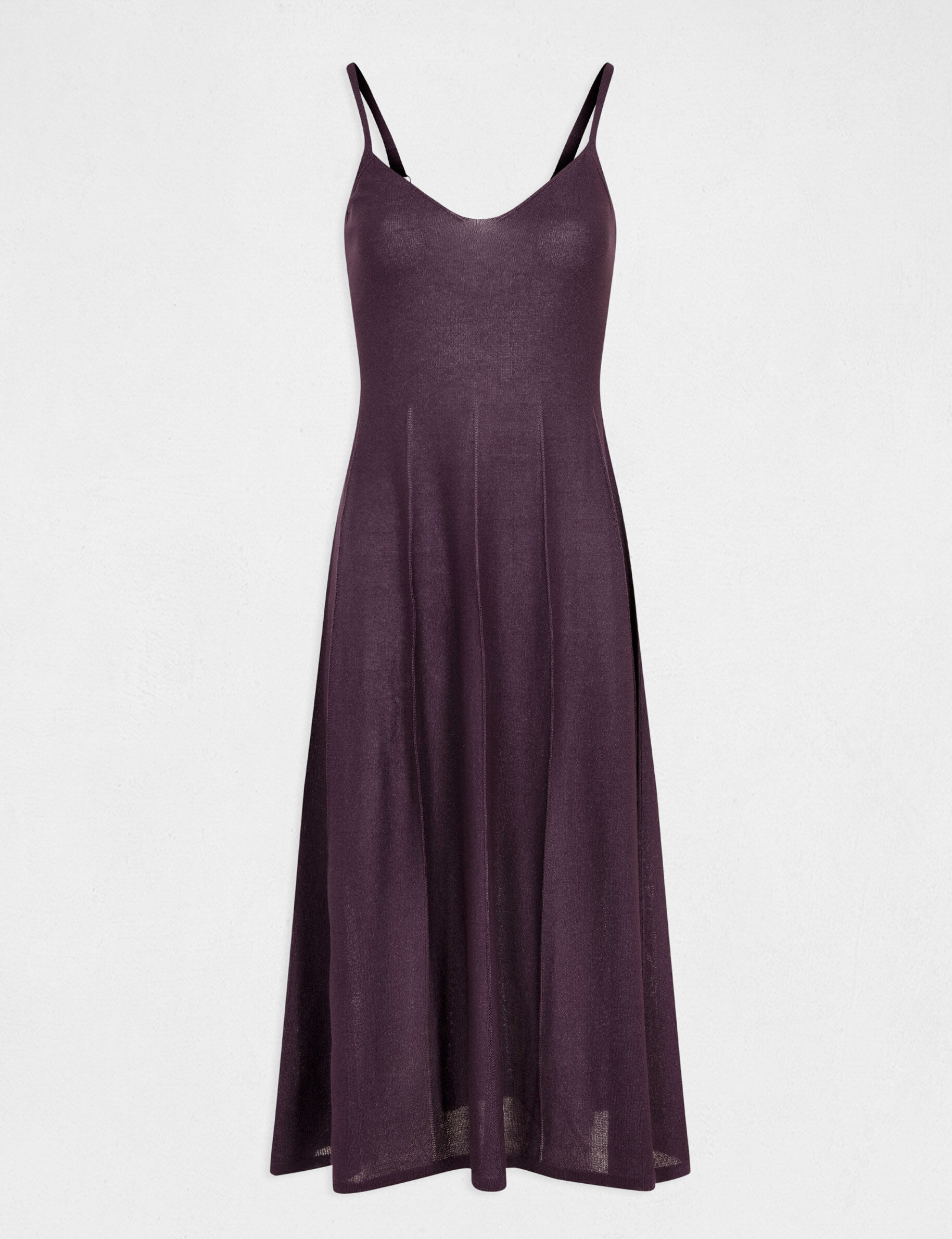 Robe pull midi évasée à bretelles fines prune femme - prune