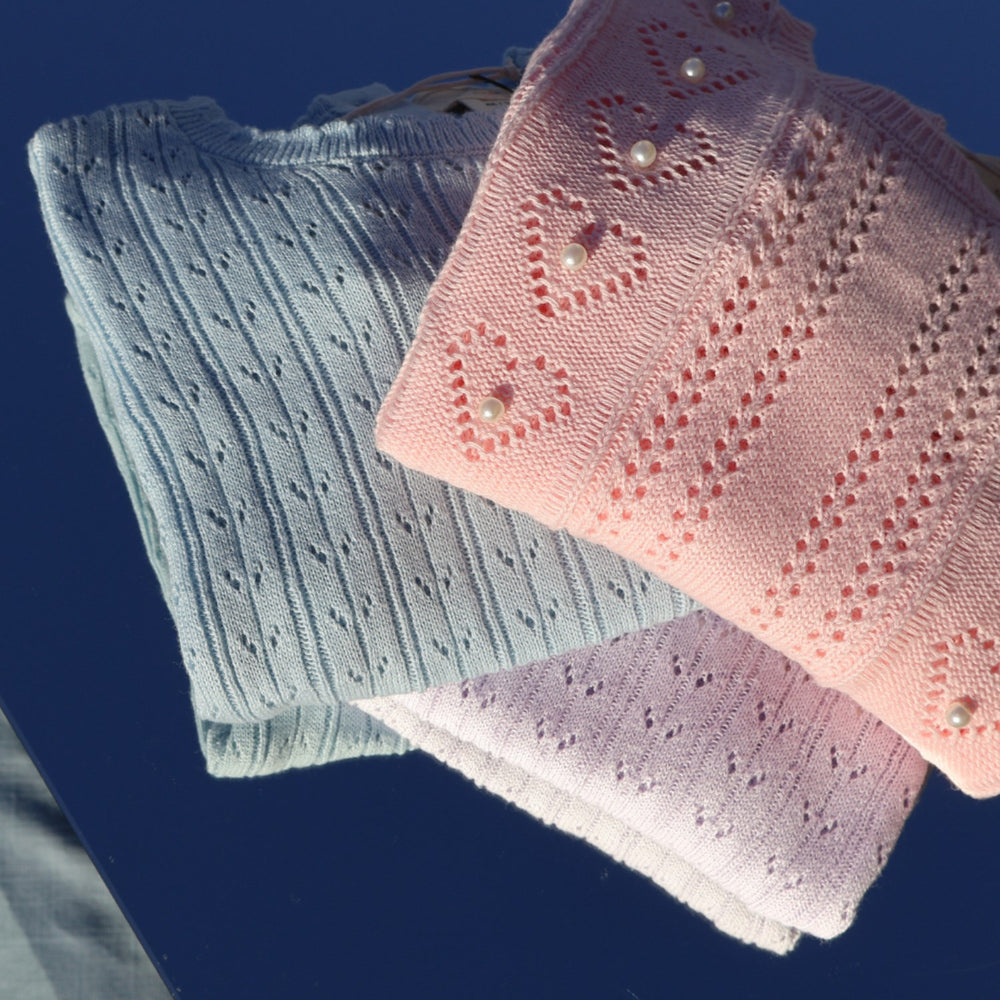 Køb COPENHAGEN COLORS Dusty Blue Strikket Pointelle Bluse