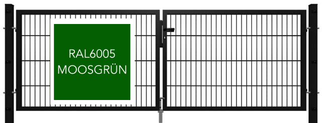 GEWA Economy dubbele tuinpoort, 3m breed, 1m hoog, dubbelstaafmatpoort, RAL6005 mosgroen, inclusief palen en toebehoren