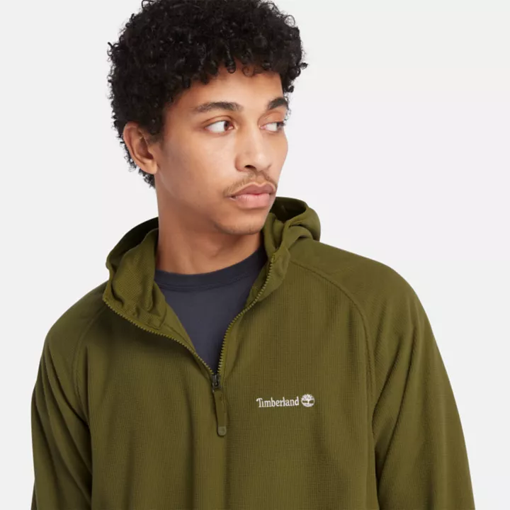 Moletom com capuz Polartec Fleece para homens na cor verde.