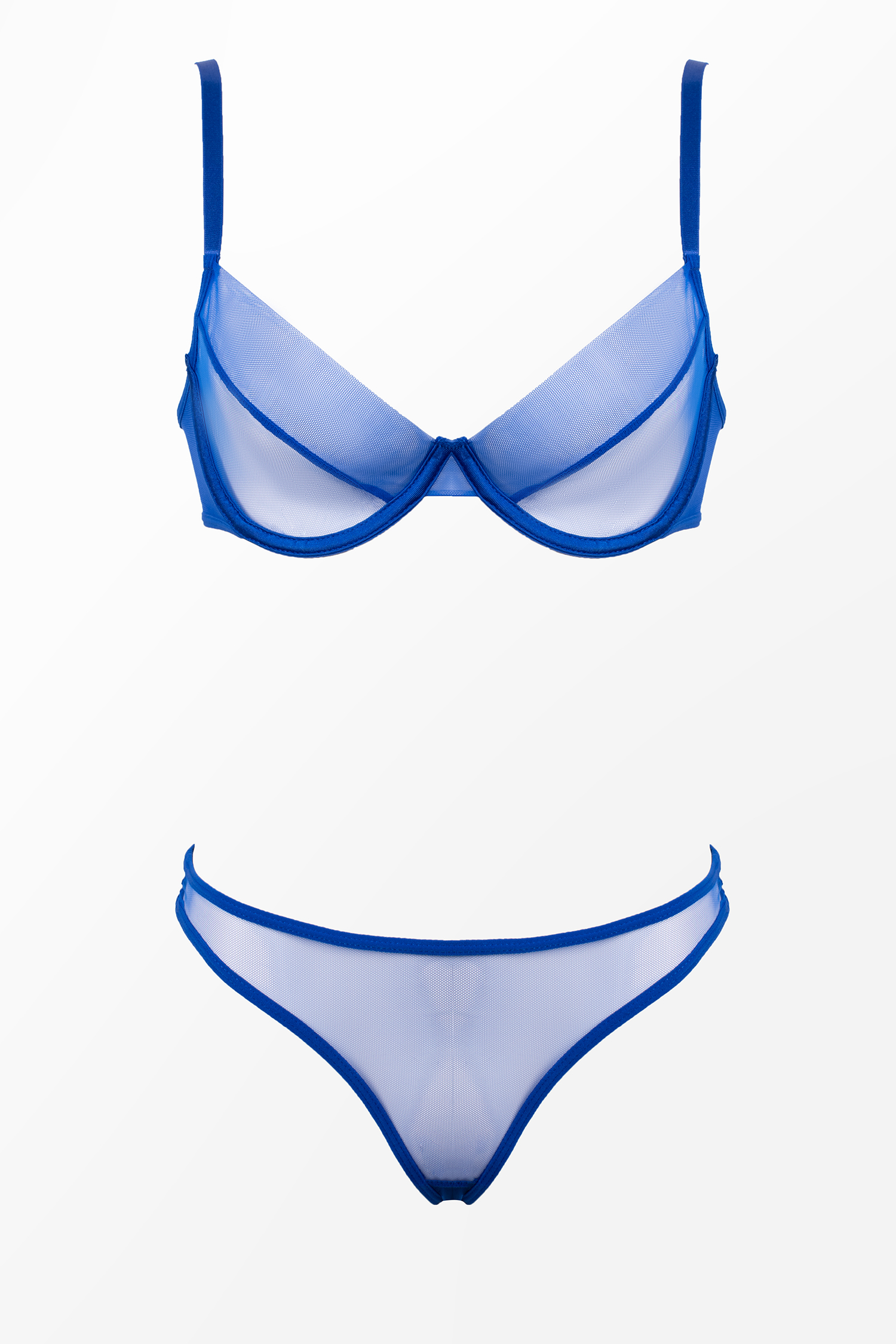 Ensemble lingerie push up et culotte en mesh bleue
