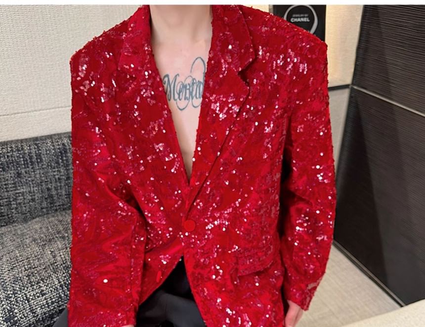 Freehop - Blazer met reverskraag en pailletten, enkelrijs