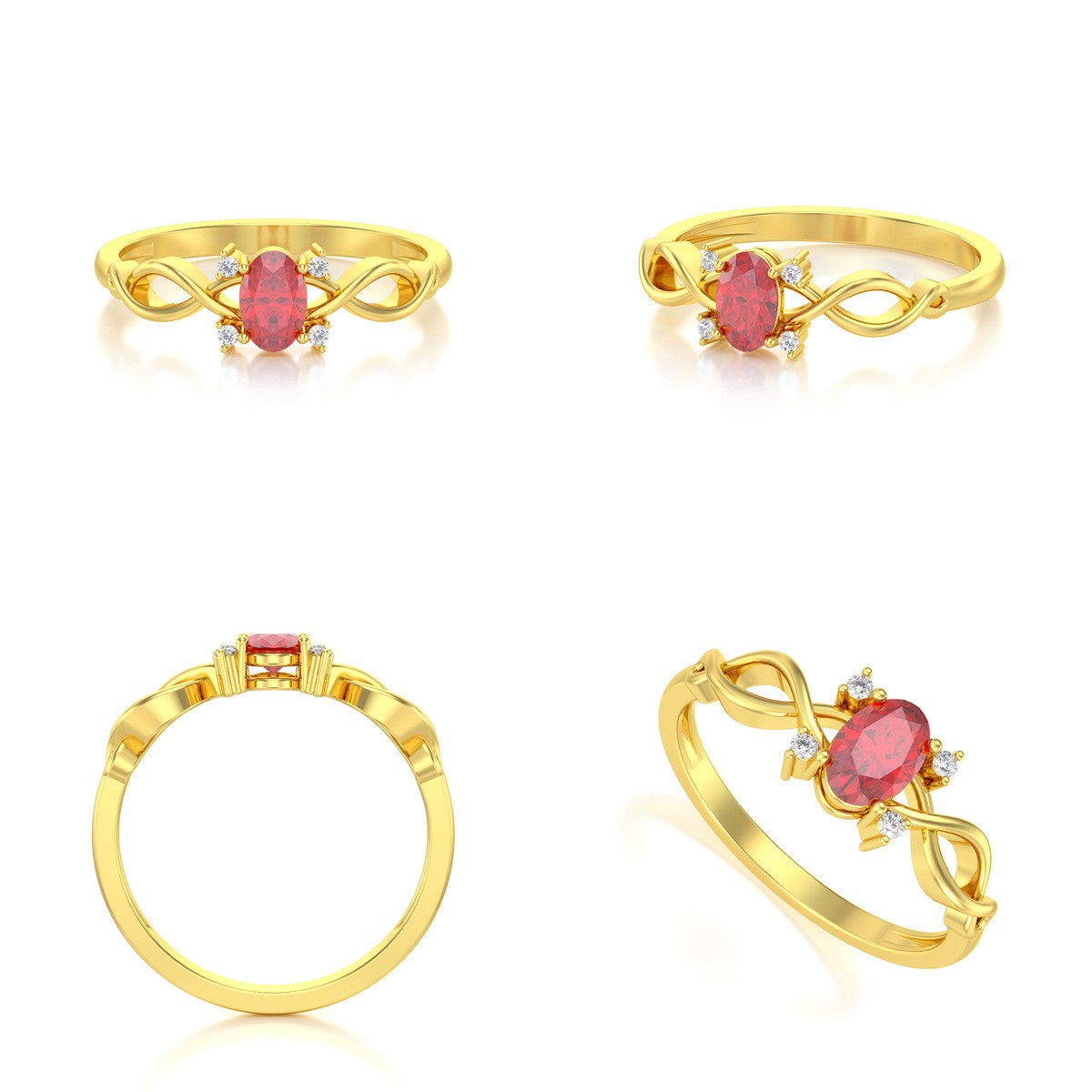 Bague ADEN Or 585 Jaune Rubis et diamants 1.85grs