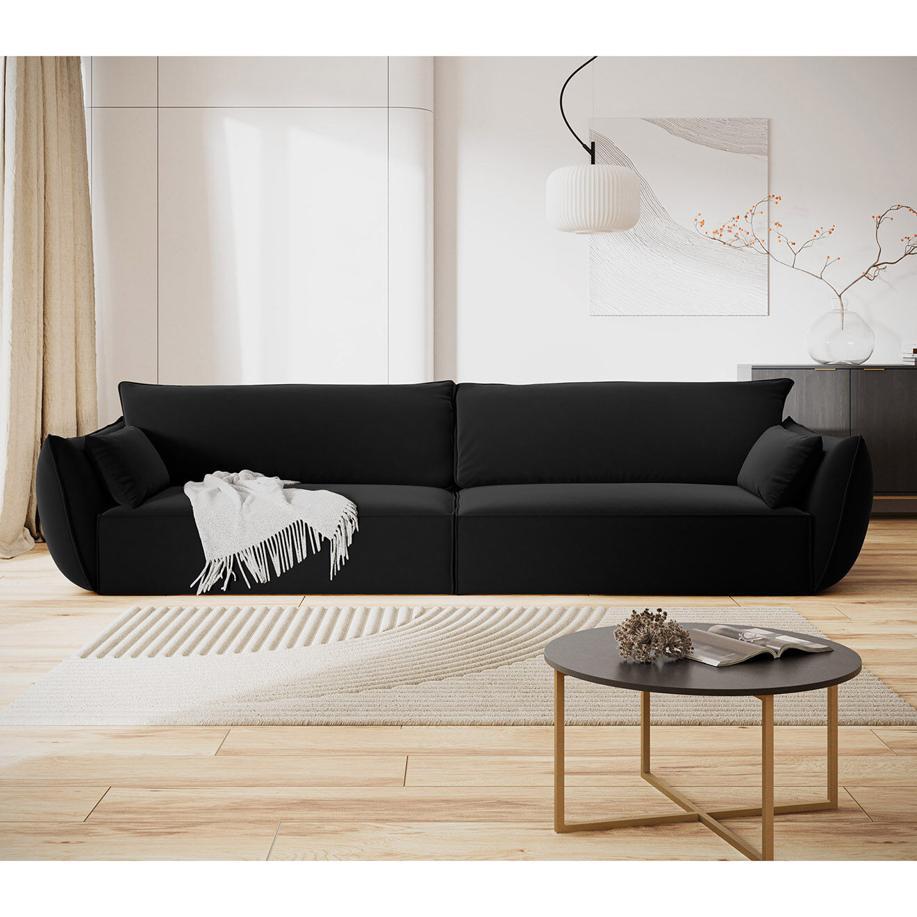 Mazzini Sofas Canapé Velours Vanda 4 Places noir - 248x100x85 cm