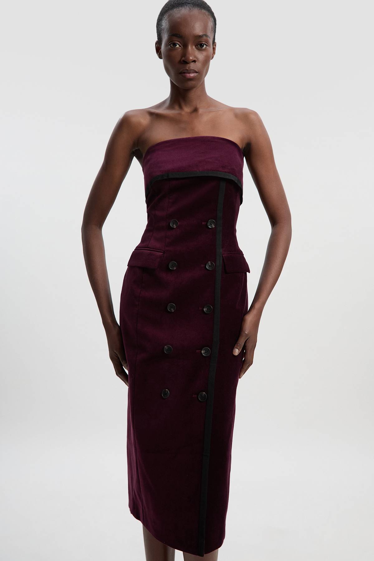KarenMillen Robe Midi Ajustée Bandeau en Velours Gros-Grain