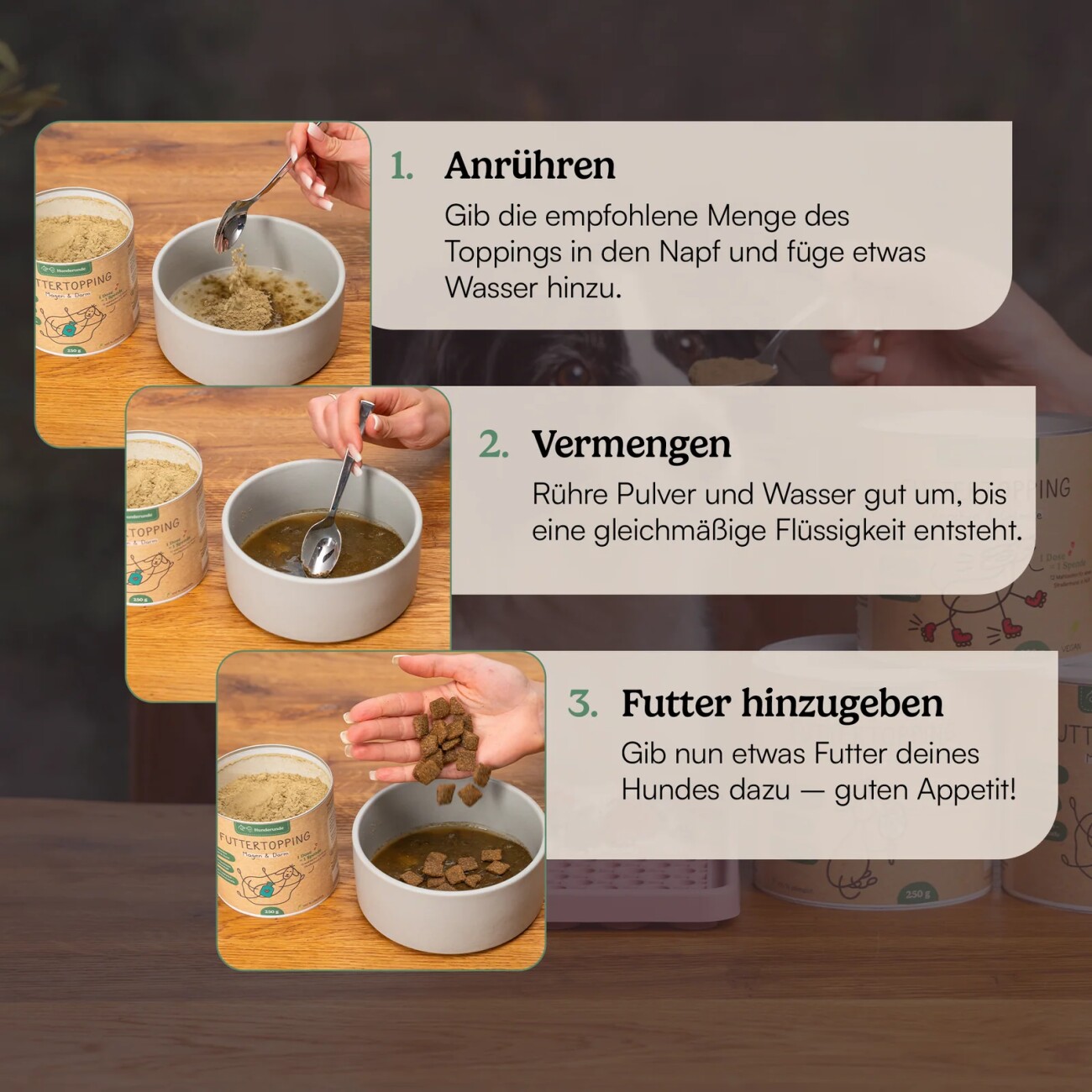 Hunderunde Futtertopping - Zahn & Maul - Frischer Atem, Natürliche Zahnpflege, Gesunde Kräuter, vegan 250g
