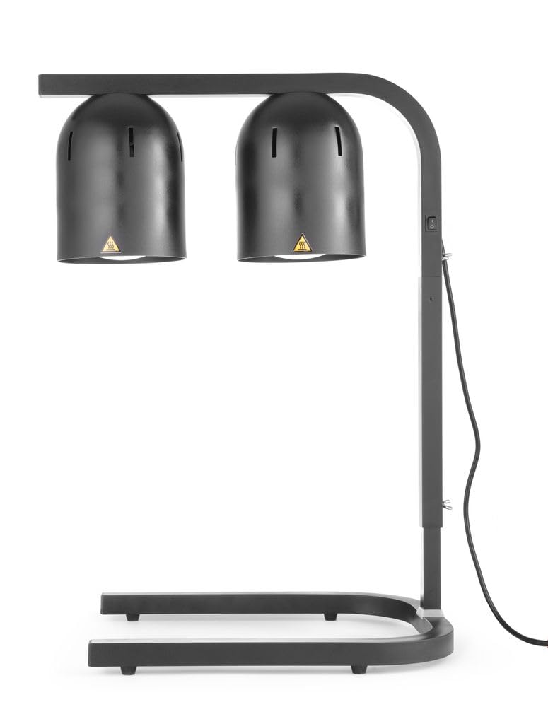 HENDI Wärmebrücke, Inkl. 2 Splitterfreie Infrarotlampen, Höhenverstellbar, Doppel, Warmhalten von Speisen, Speisenwärmer, 230V, 500W, ﻿453x360x(H)590/790mm, Schwarz, Aluminium