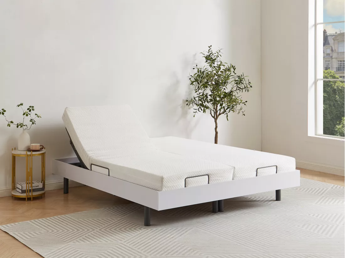 Sommier électrique de relaxation déco lattes et 2x25 plots - 2 x 80 x 200 cm - Blanc - CISERANO de YSMÉE