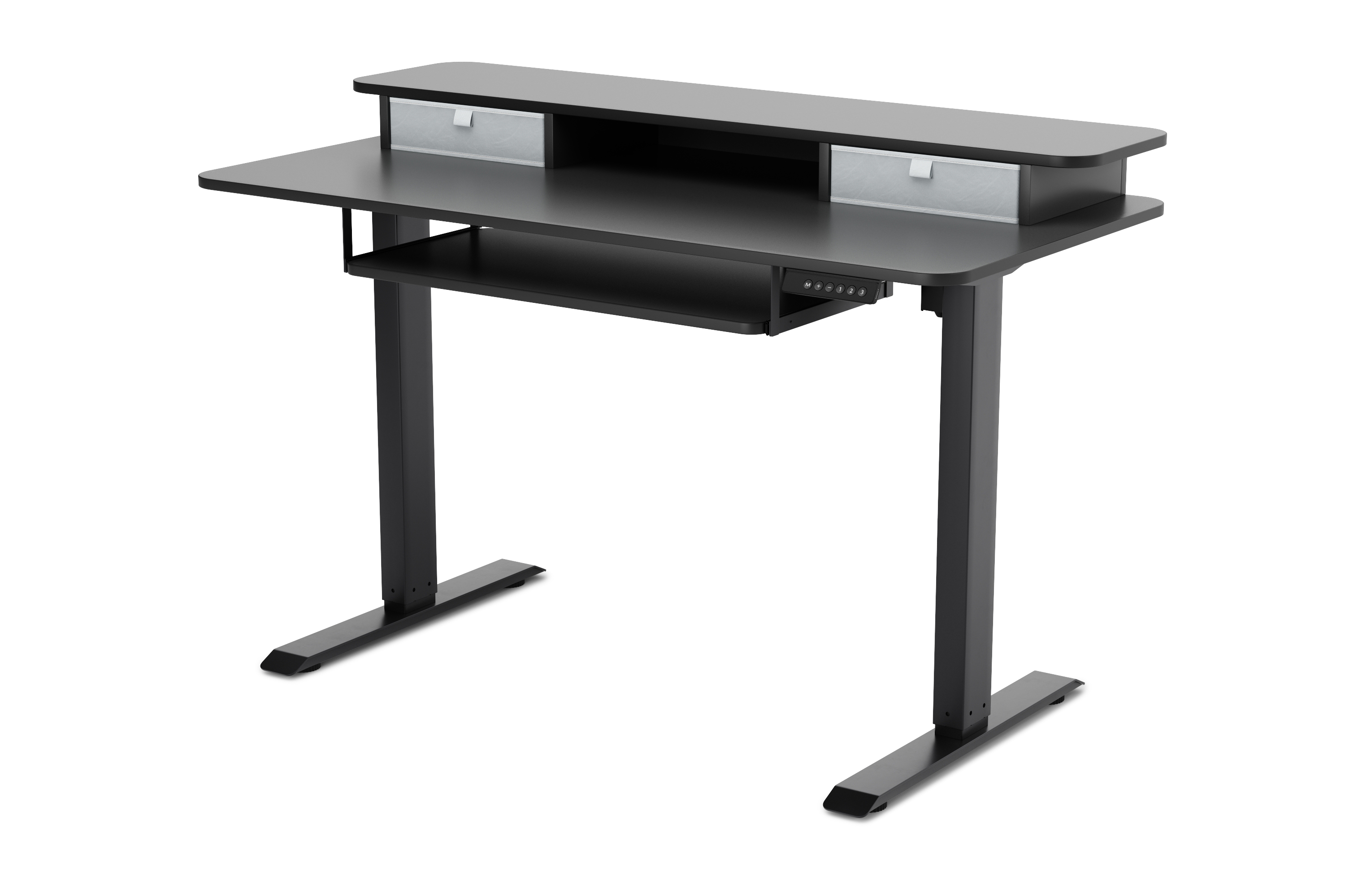 Stehpult elektrisch mit Ablage + Tastaturfach schwarz 120 x 60 cm