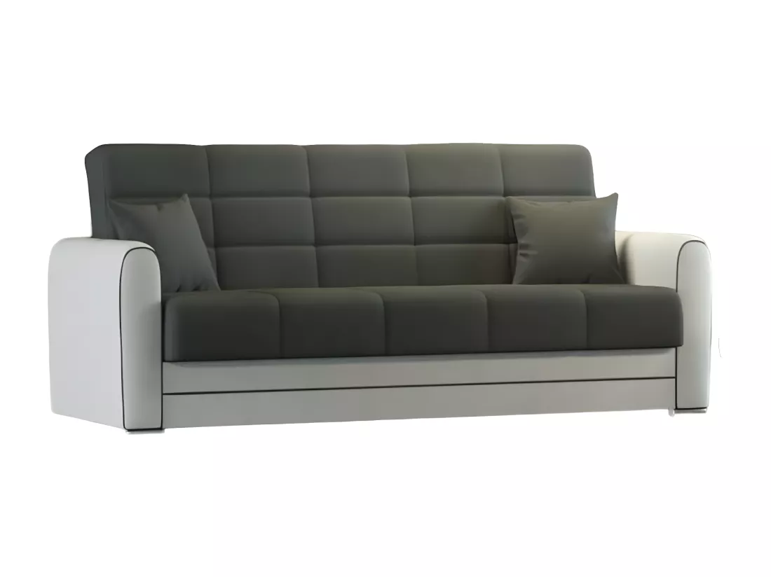Canapé Luis, Canapé conteneur 3 places en éco-cuir et tissu, Canapé de salon en tissu rembourré avec ouverture clic-clac, 220x84h91 cm, Blanc et Vert