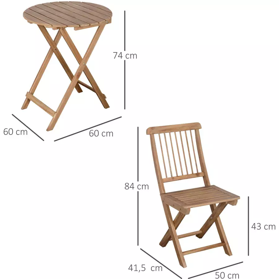 Outsunny Gartenmöbel-Set mit Klappfunktion natur