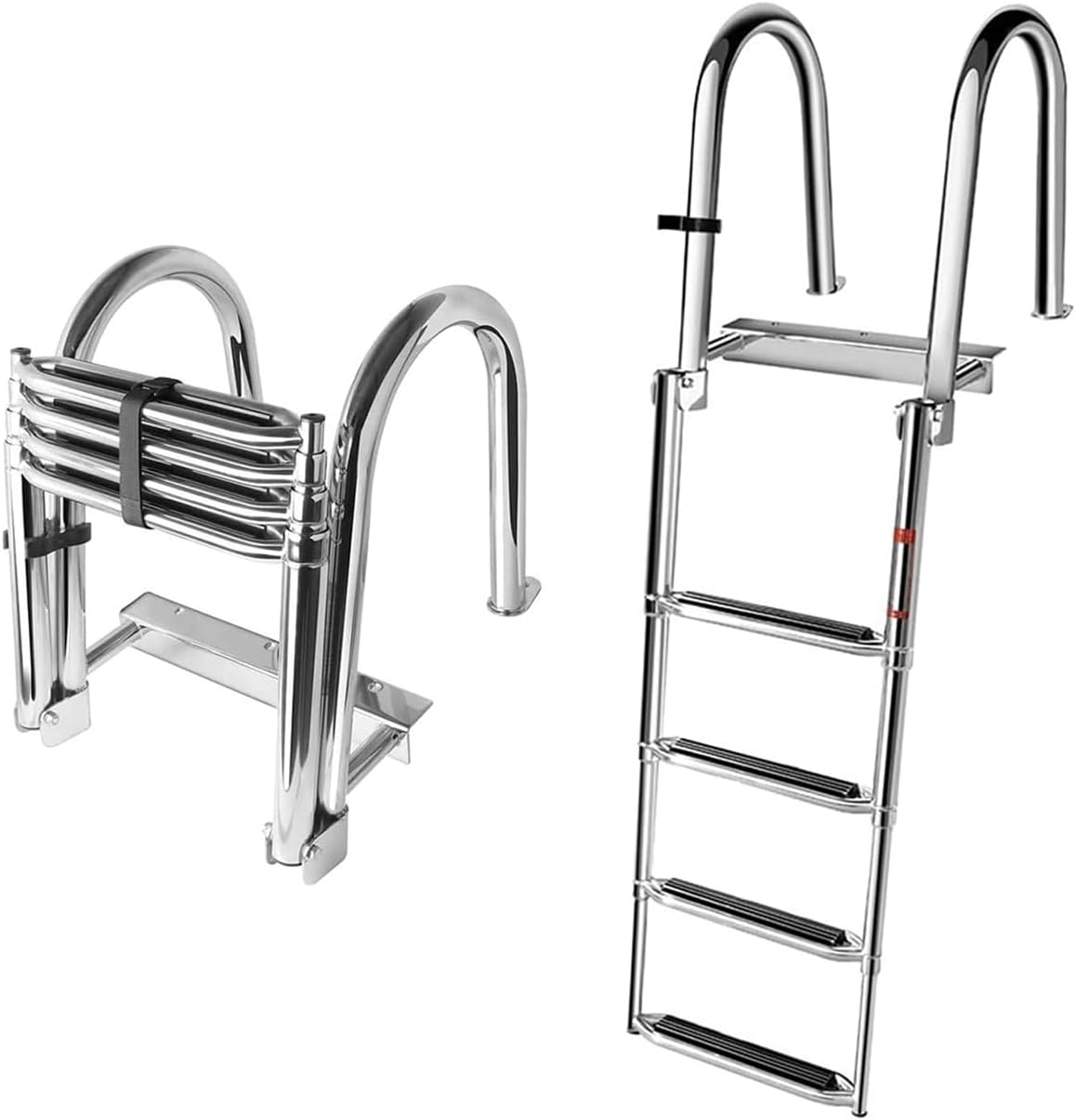 Boot Poolleiter 4 Stufen Leiter Badeleiter Für Schwimmbad/Deck/Boot, Yacht Deckleiter Faltbarer Schwimm Pontonleitern Mit Heckeinstieg Mit Handlauf Edelstahl Ponton Bootsleiter Klappleitern