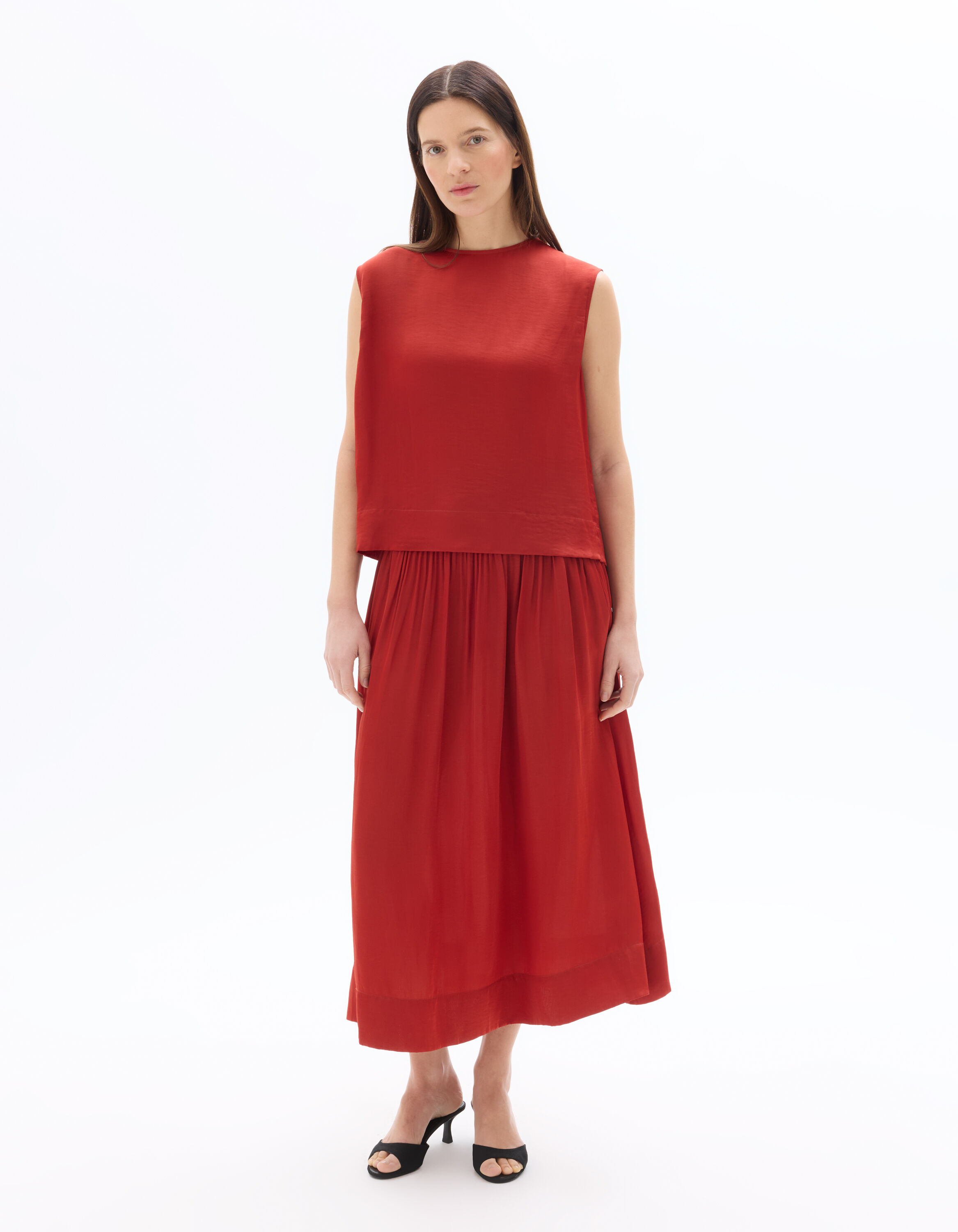 Blouse en satin sans manches - rouge
