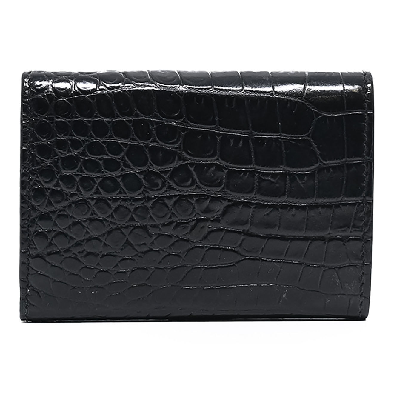 Saint Laurent Porte-monnaie en Cuir embossé croco noir - Très bon état - 9.5x7 cm